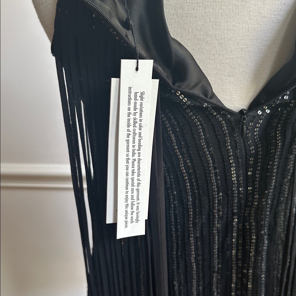 Parker Bryant dress fringe trim sequins silk size small black NWT - Picture 7 of 9